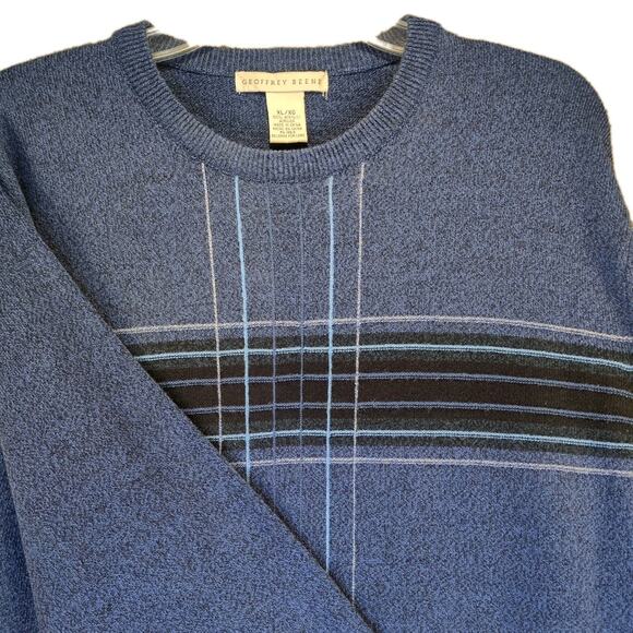 Geoffrey Beene Sweater Men’s XL Blue Acrylic Embroidered Square Retro Style - Picture 1 of 8